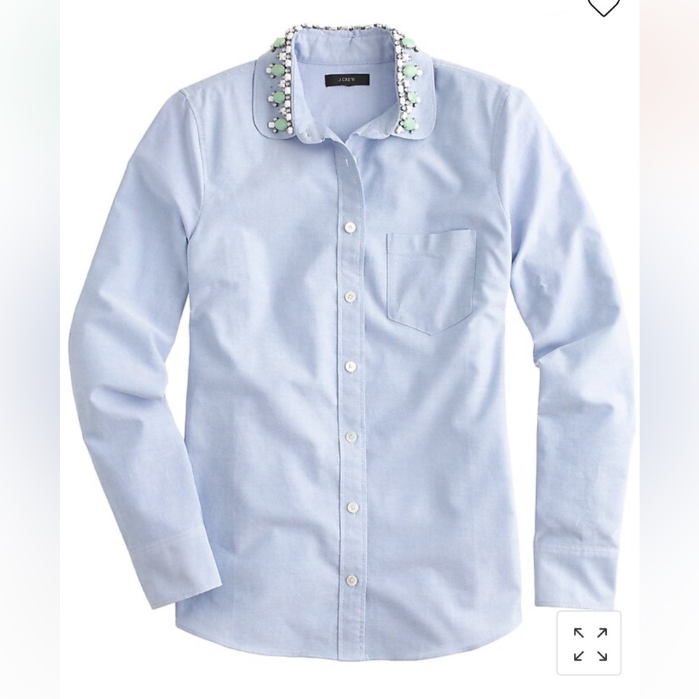 J crew jeweled Peter Pan Oxford boy shirt blue 4